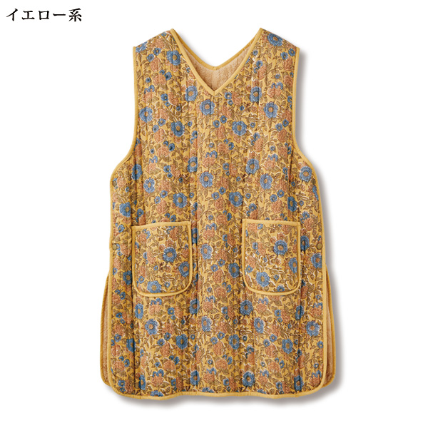 裏シャギーブロックプリントキルトベスト