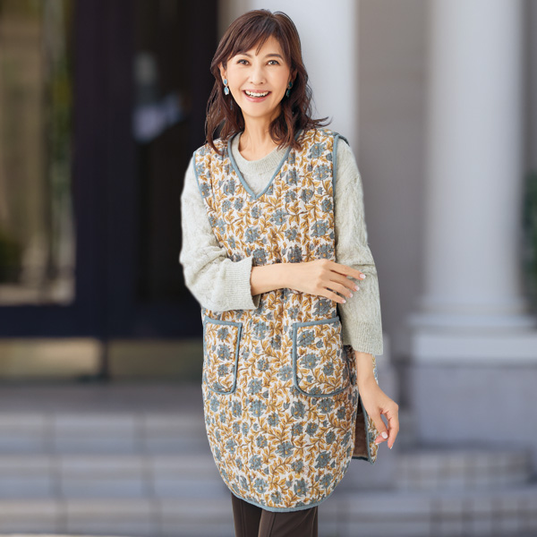 ウール混透かし編みロングニットプルオーバー