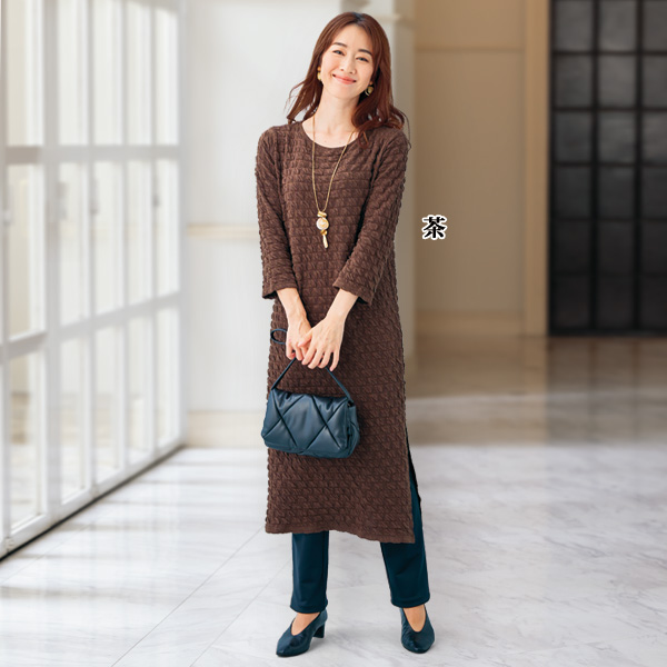 ふくれジャカードカットソーワンピース