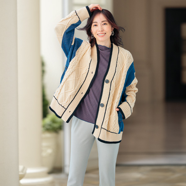 デニム切替えニットジャケット