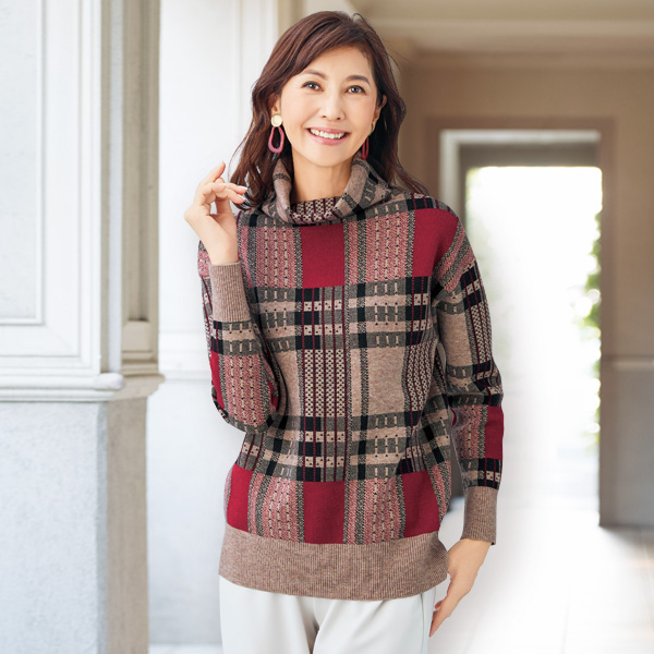 チェック柄ジャカードニットプルオーバー