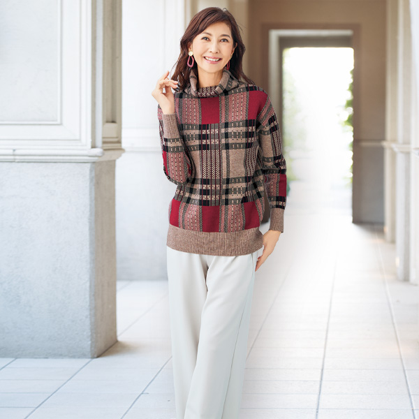 チェック柄ジャカードニットプルオーバー