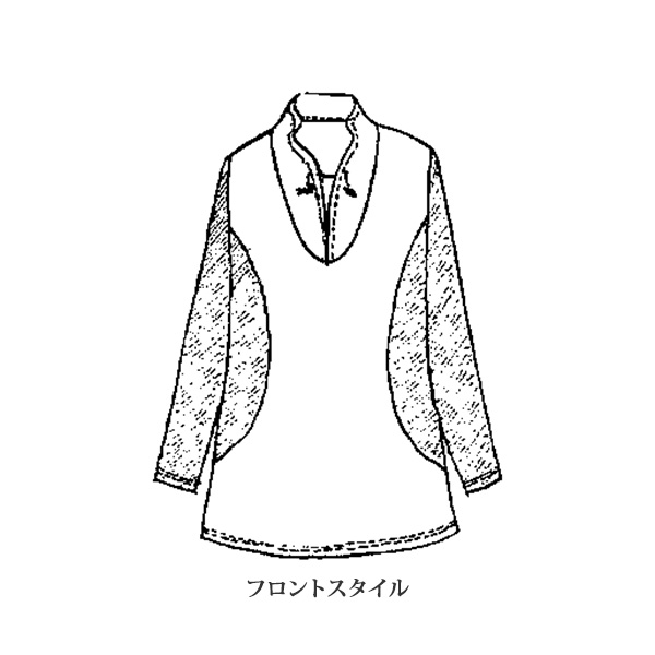 デザイン衿異素材使いプルオーバー（胸当て付）