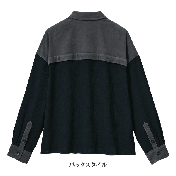 重ね着風ダブルガーゼシャツ
