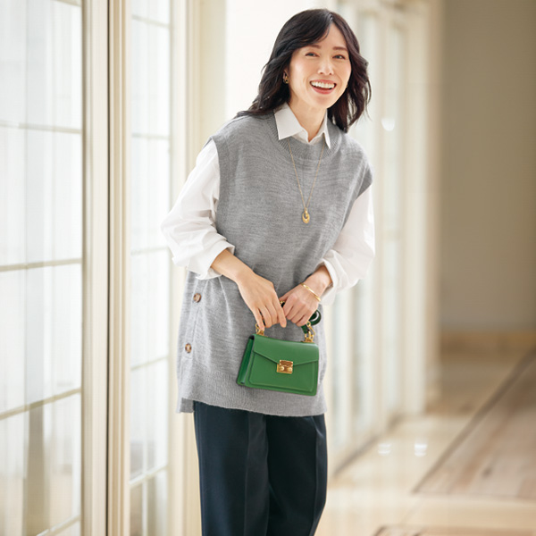 脇ボタンデザインロングベスト