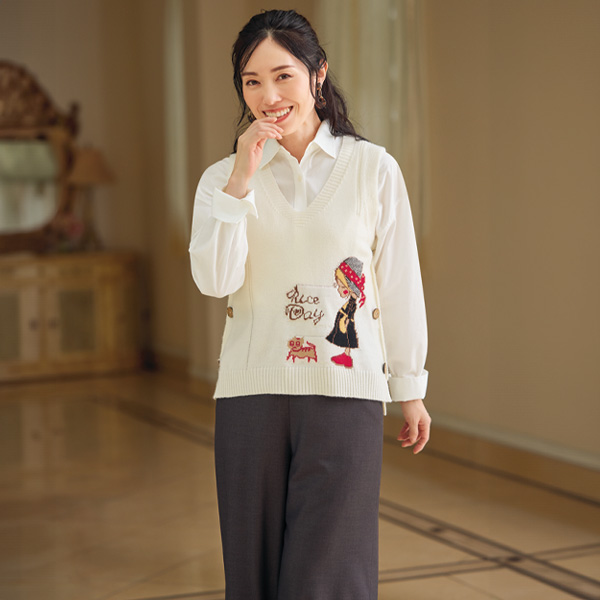 女の子モチーフニットベスト