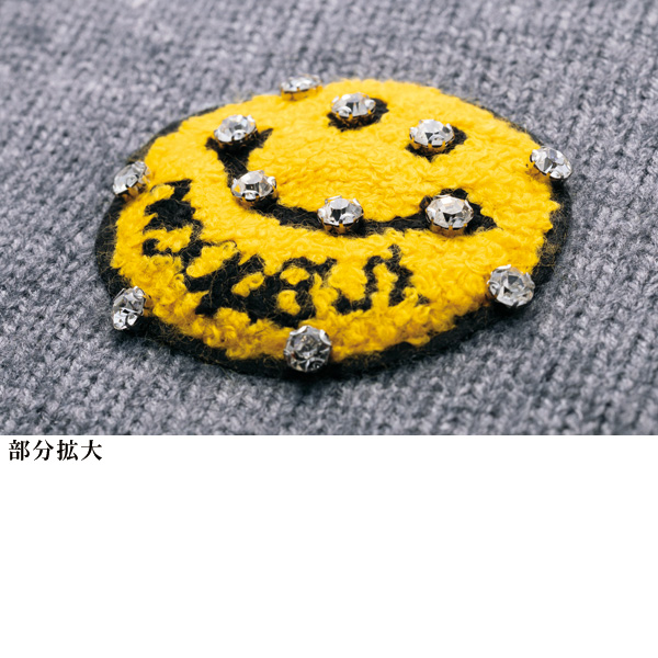 袖デニム使い配色セーター