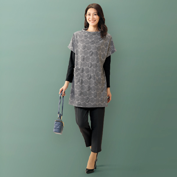 ふくれジャカードボトルネックチュニックベスト