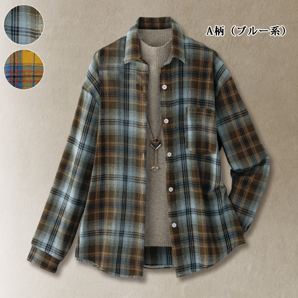 微起毛チェック柄シャツブラウス