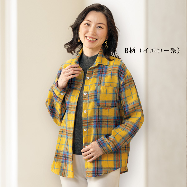 微起毛チェック柄シャツブラウス