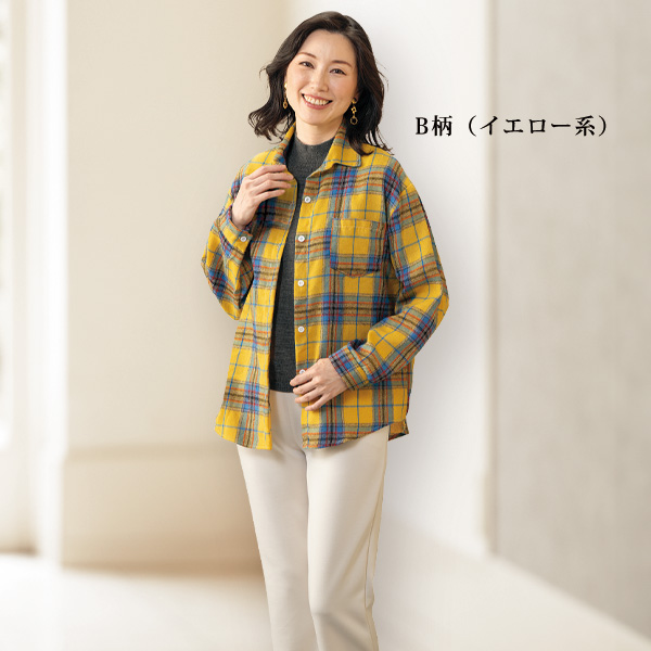 微起毛チェック柄シャツブラウス