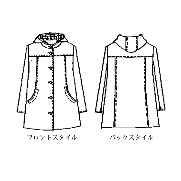 フード付ウール混ハーフコート
