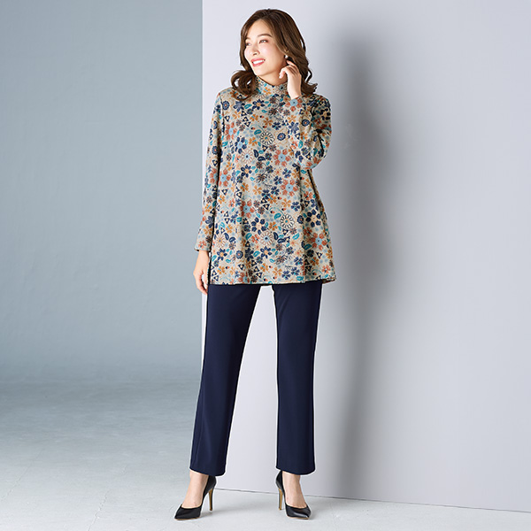 ニットちりめんプリントプルオーバー 大きいサイズ 4L