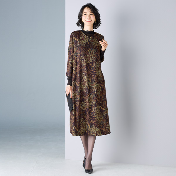 起毛プリントワンピース 大きいサイズ 4L