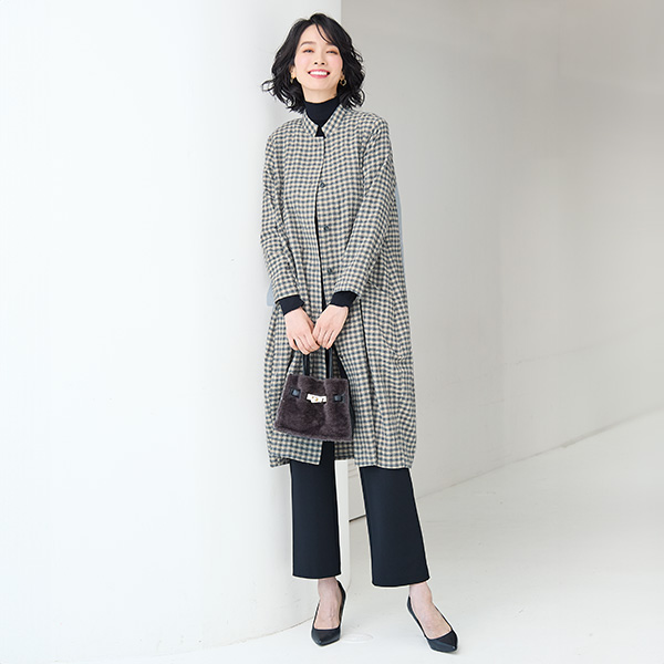 尾州織コートワンピース 大きいサイズ M LL 3L