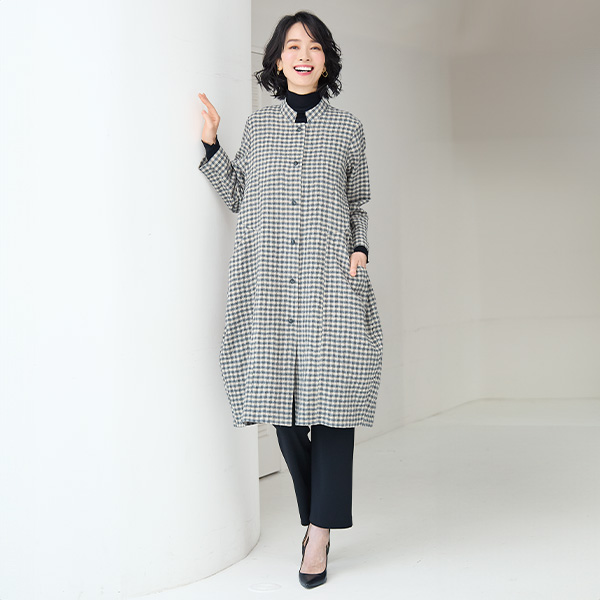 尾州織コートワンピース 大きいサイズ M LL 3L