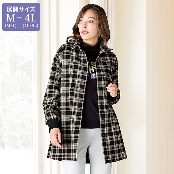 リブ付先染めチェックブラウス 大きいサイズ M LL 4L