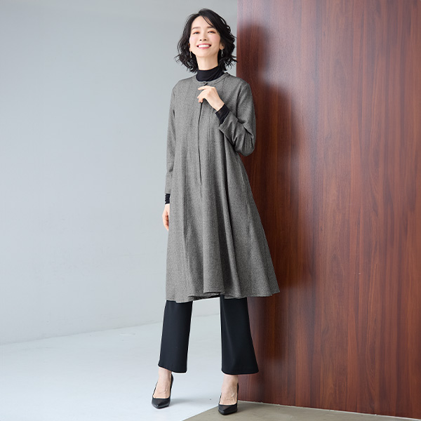 尾州織ウール混チュニックワンピース