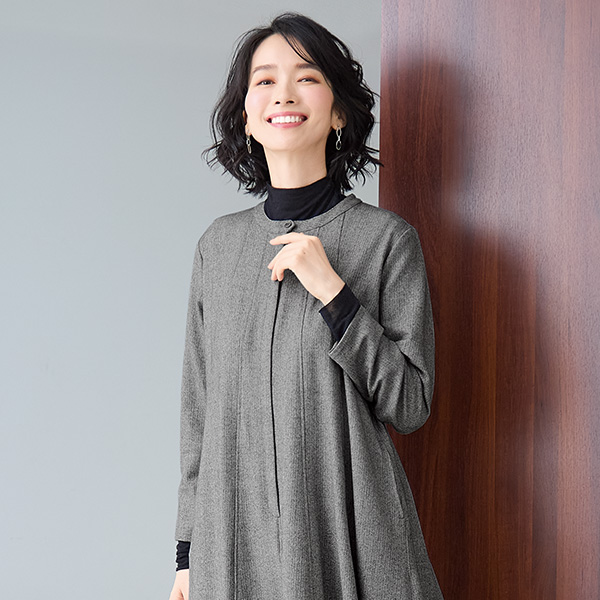 尾州織ウール混チュニックワンピース 大きいサイズ 4L