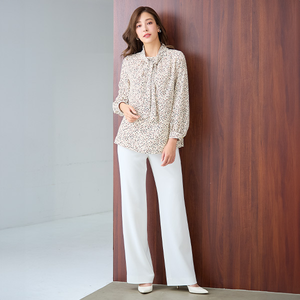 ボウタイプリントブラウス 大きいサイズ M LL 4L