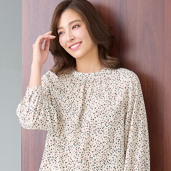 ボウタイプリントブラウス 大きいサイズ M LL 4L