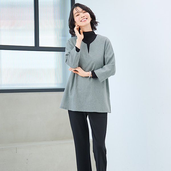 ウール混キーネックチュニック 大きいサイズ M LL 4L