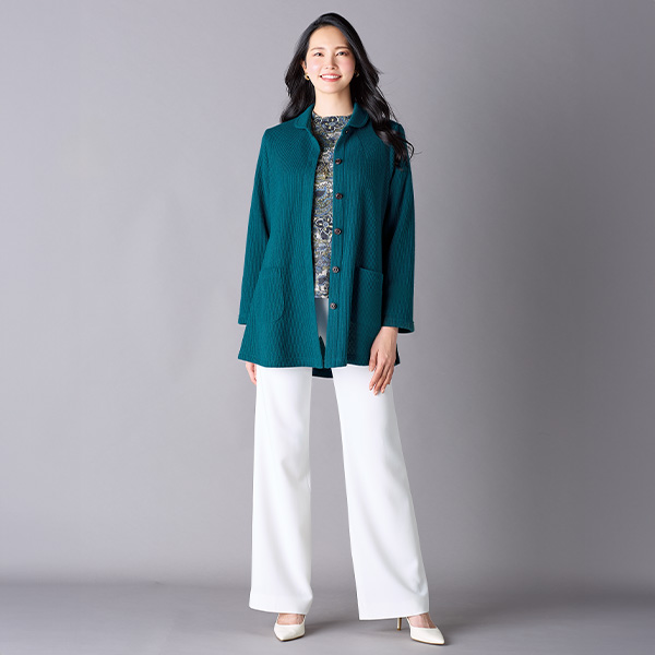 ニットちりめんプリントブラウス