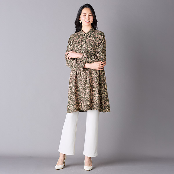 ウール入りプリントチュニック 大きいサイズ M LL 4L