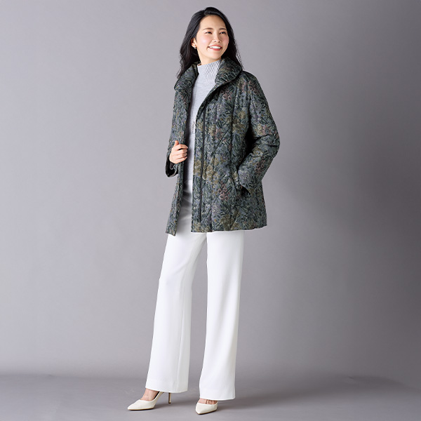 シルク100％プリントダウンコート 大きいサイズ 3L