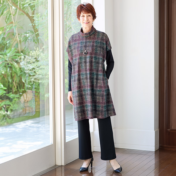 起毛プリントチュニックベスト 大きいサイズ M LL 4L