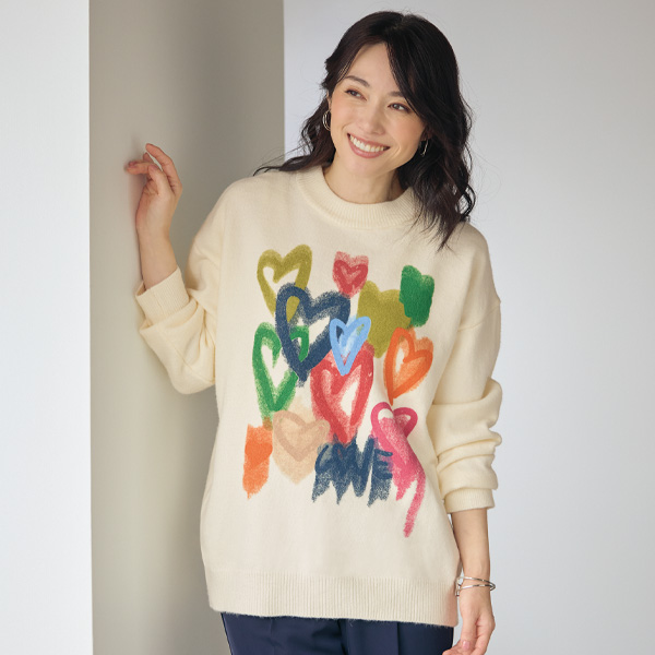 プリントゆったりニットプルオーバー