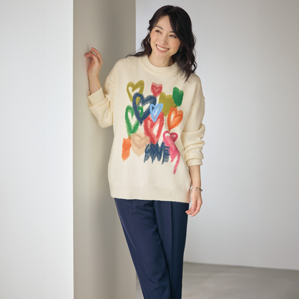 プリントゆったりニットプルオーバー