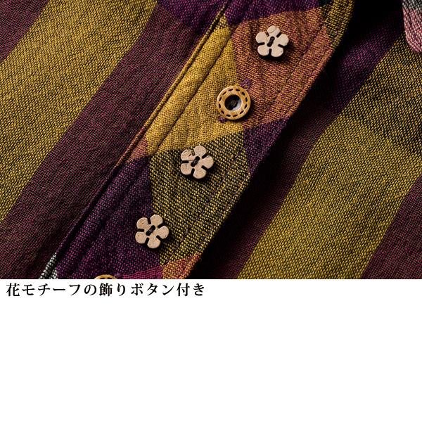 花ボタン使い先染めチェックブラウスジャケット