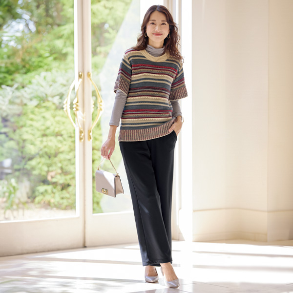 かすりボーダーニットベスト