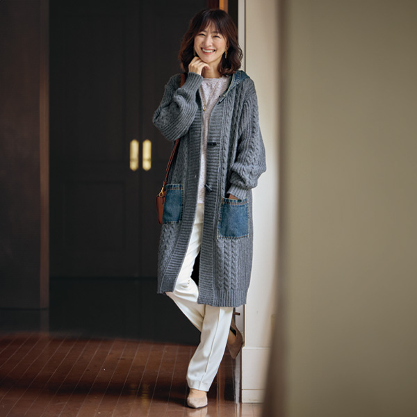 デニム使いニットコート