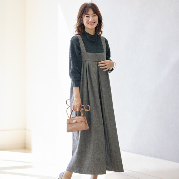 ツイードタックサロペット