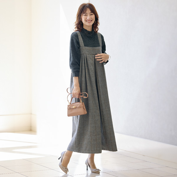 ツイードタックサロペット