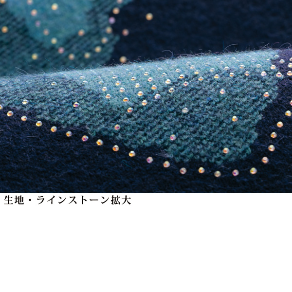 ラインストーン付花柄ジャカードニットプルオーバー