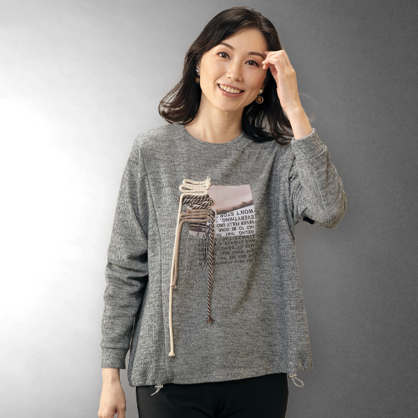 杢調カットソーコードモチーフ使いプルオーバー