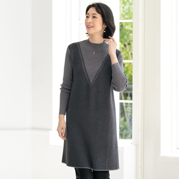 重ね着風ニットワンピース