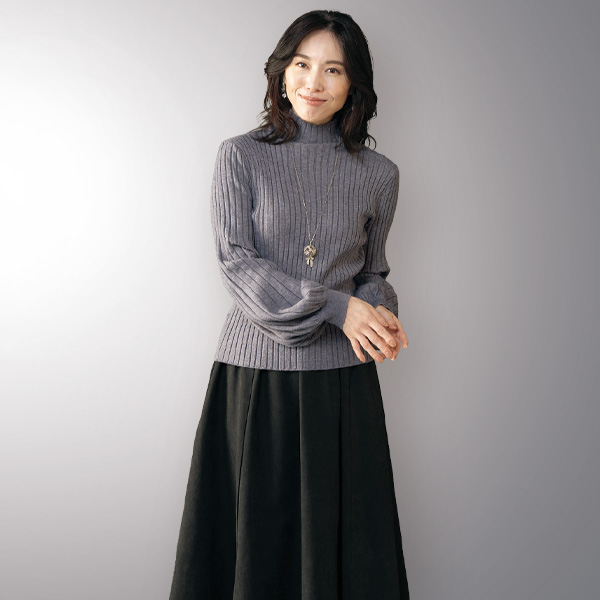 ボリューム袖リブニットプルオーバー