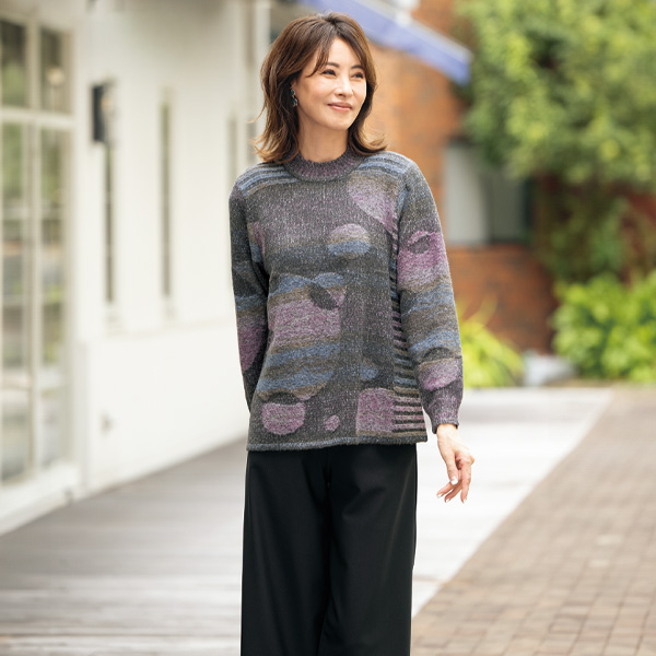 ミックスジャカードニットプルオーバー