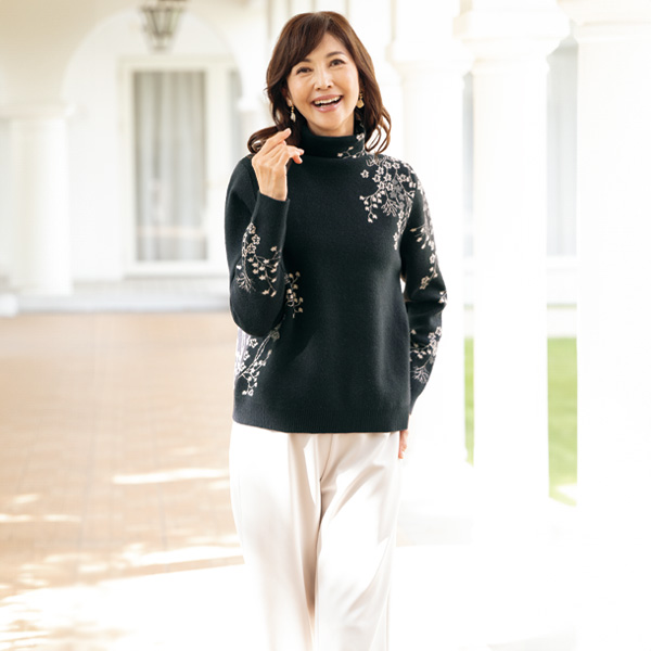 花柄ジャカードニットプルオーバー