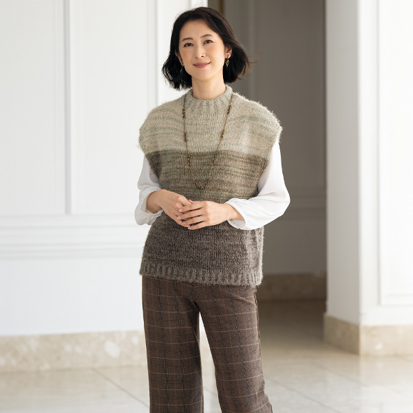 ウール混ミックス配色ニットベスト