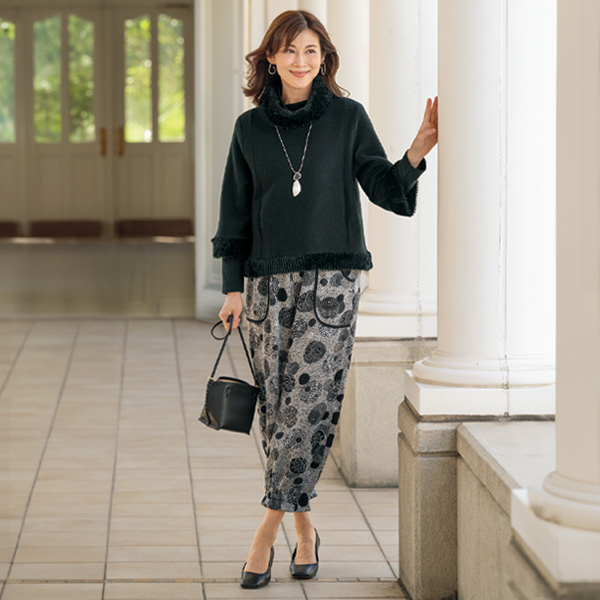 裏起毛裾シャーリングカジュアルパンツ