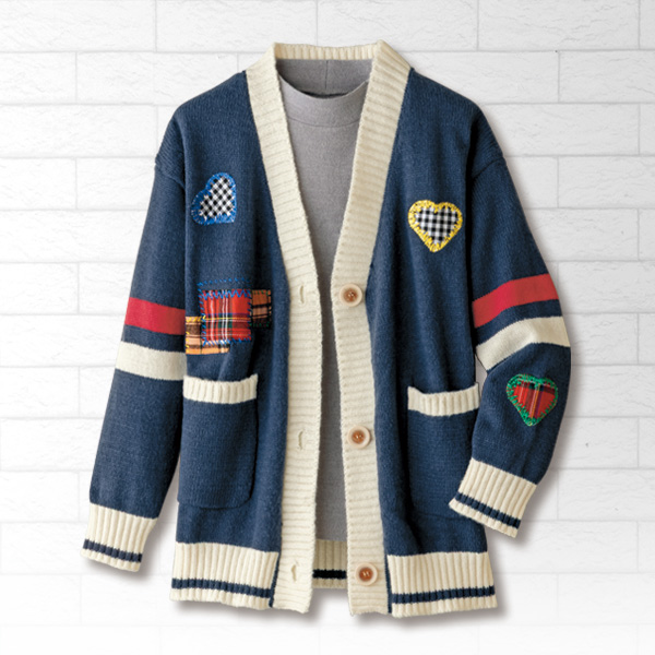 モチーフ配色ニットカーディガン