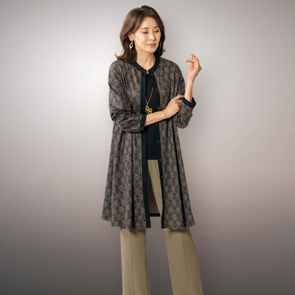 裏起毛ロング配色カットソージャケットワンピース