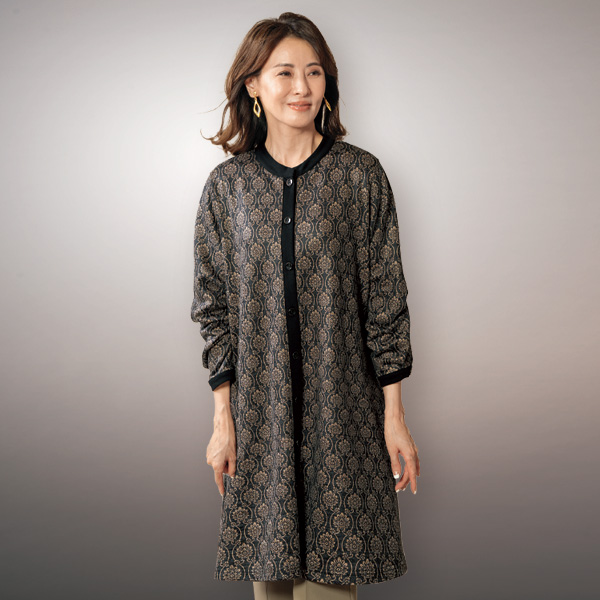 裏起毛ロング配色カットソージャケットワンピース