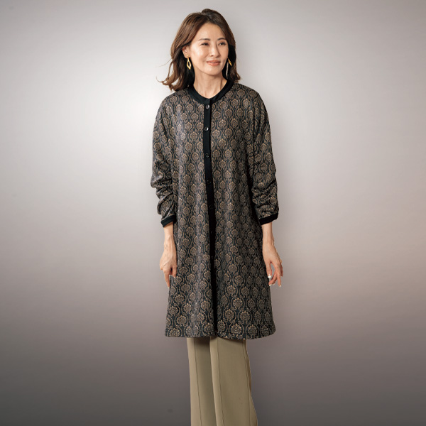 裏起毛ロング配色カットソージャケットワンピース