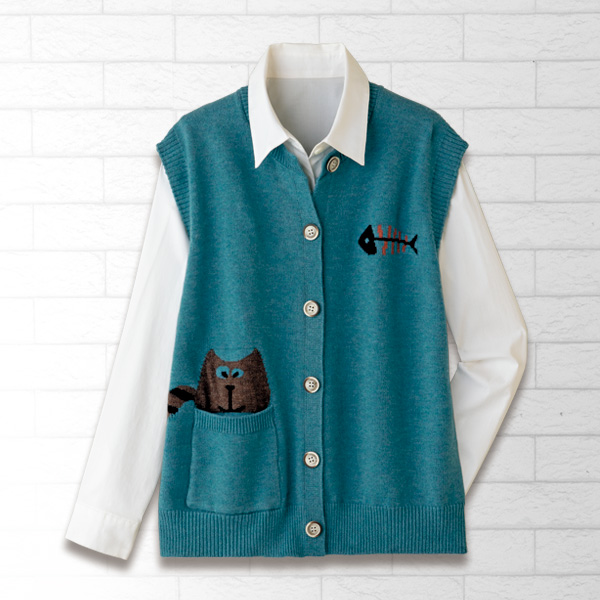 ネコ柄ニットベスト